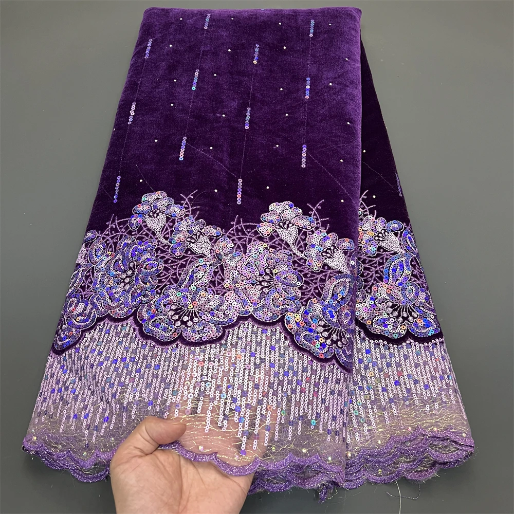 

2025African Nigerian Tulle Lace Fabric with Sequins Embroidery, Sewing Guipure, Velvet Prom Dresses, High Quality, 5Yards PS0056