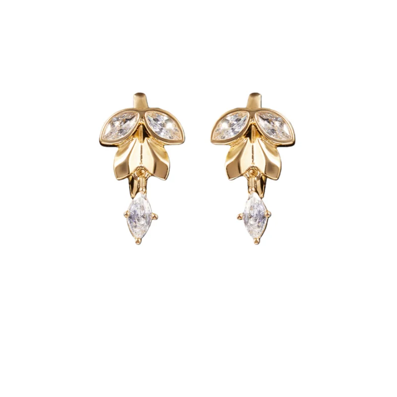 

LESHORE 18K Gold Leaf Earrings for Women Trendy Light Luxury Niche Design High-end Stud Ear Jewelry
