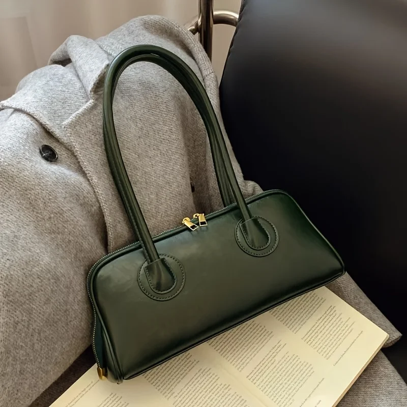 Modische Damen-Schultertasche Elegante Unterarm-Handtasche mit Reißverschluss Polyester-Gefüttert Kanten-Farbdetails Vielseitig Schwarz