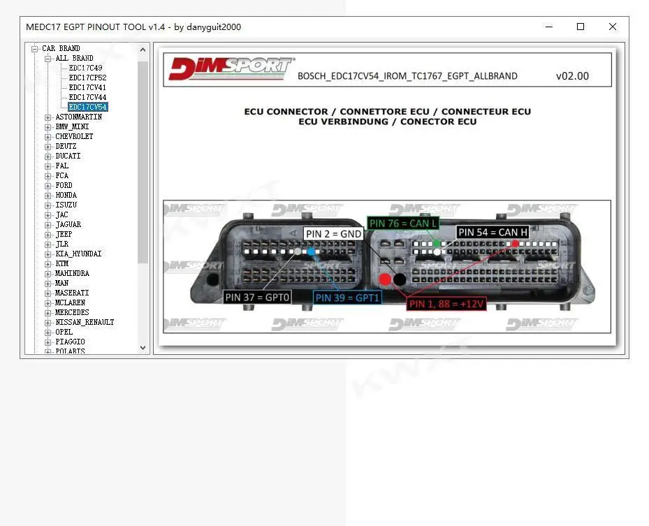 MEDC17 EGPT PINOUT TOOL V1.4 BOS-CH MEDC17 ECU PIN OUT SOFTWARE 2021