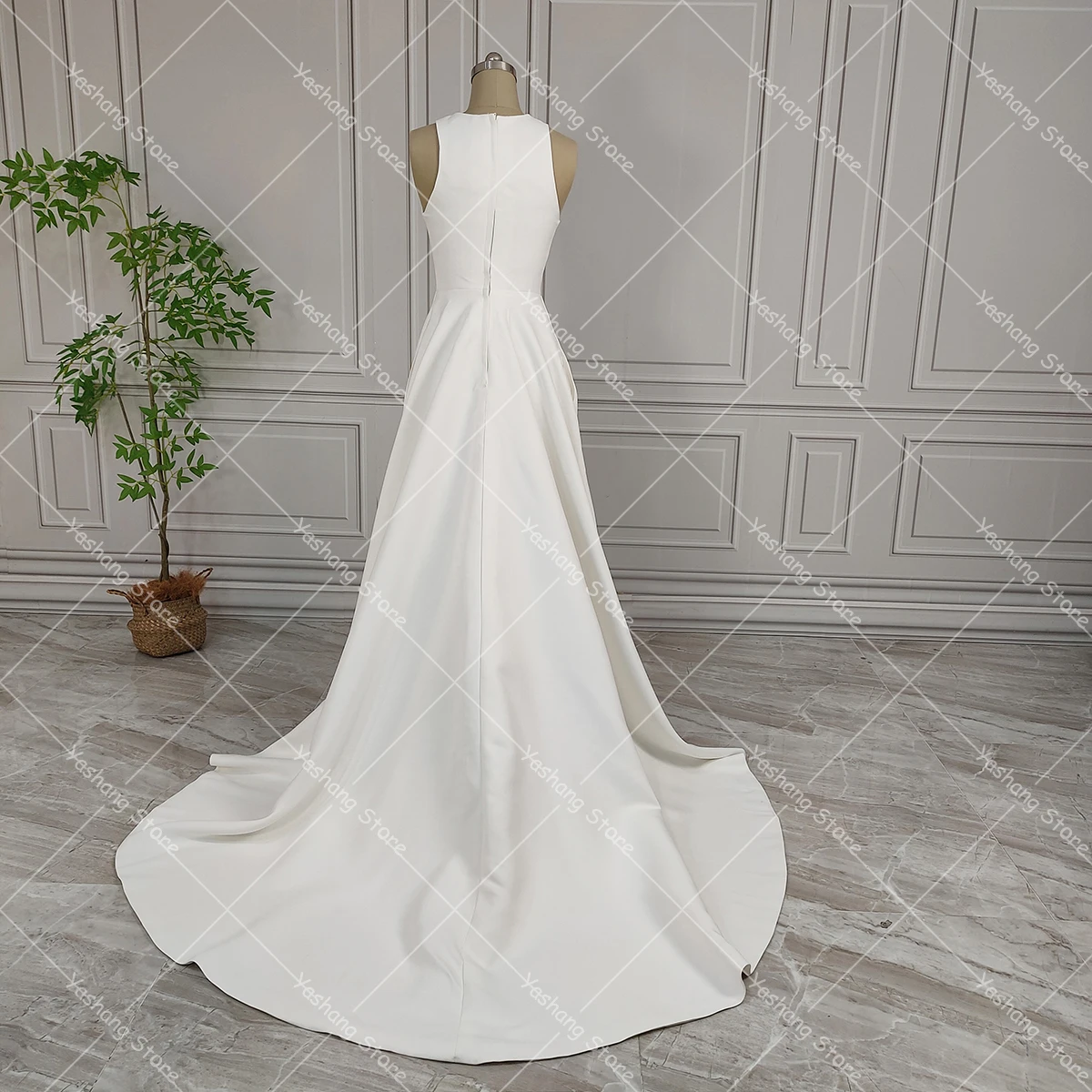 Matte Satin Raglan Neck Simple Wedding Dress with Closed Back Full Lined Skirt Customized Real Picture Bridal Gowns with pockets