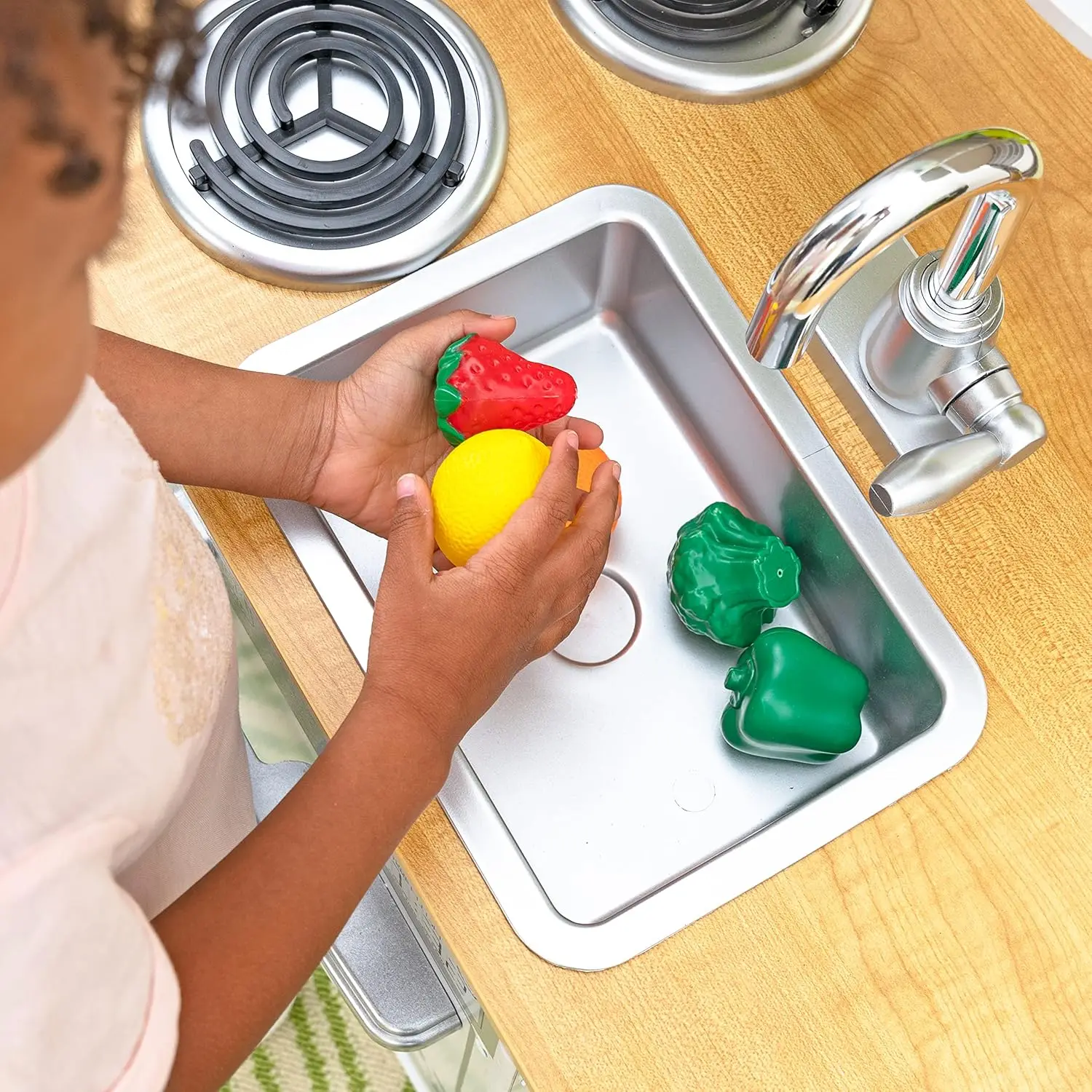 Uptown White Wooden Play Kitchen with Play Phone, Chalkboard & Towel Rack, Gift for Ages 3+