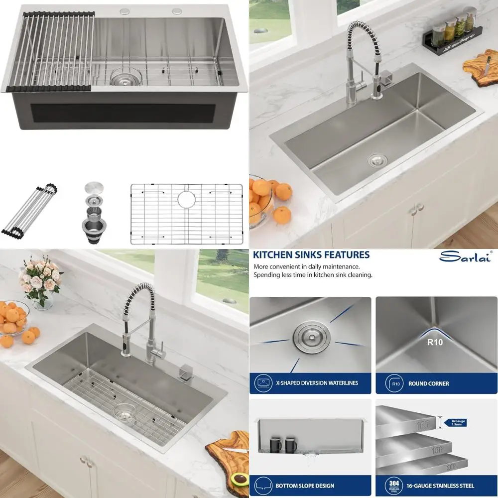 

33 Inch Stainless Steel Drop-In Kitchen Sink - 33x19 Inch Single Bowl Topmount Sink with Deep Basin