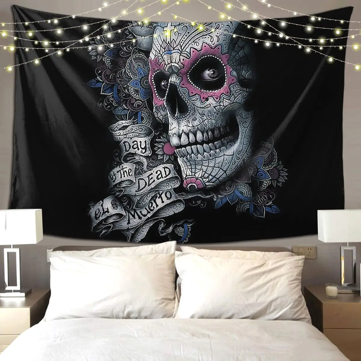 Day Of The Dead- EL Muerto Sugar Skull Tapestry Hippie Wall Hanging Aesthetic Home Decoration Tapestries Living Room Dorm Room