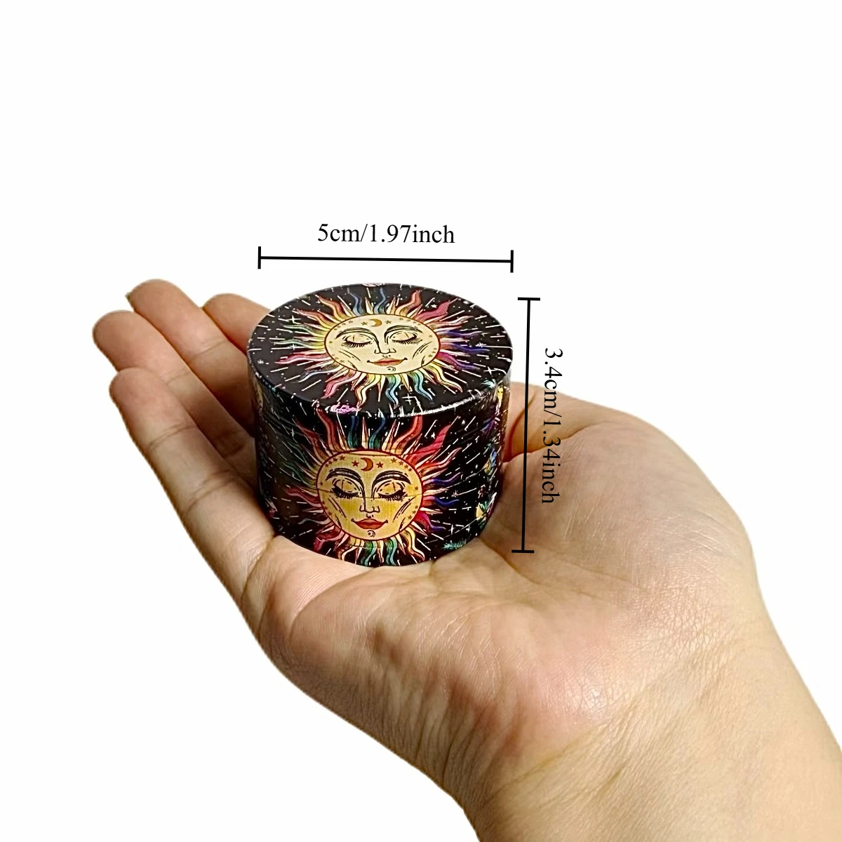 2inch5cm Colorful Sun Face 4-Layers Herb Grinder Zinc Alloy Crusher Metal Manual Raw Cutter Grass Grinder Smoking Tool Gift view 4