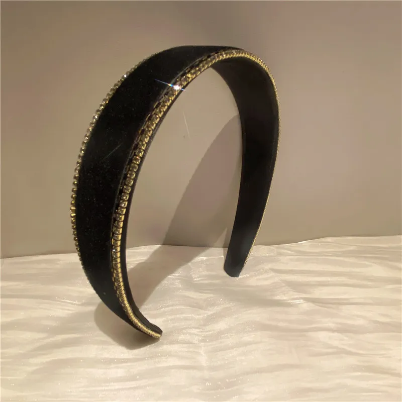 Black Fashion Sequin Hair Hoop Anti-slip Headband for Women Italy Brand High-end Hair Accessories Leather Scrunchies Hairbands