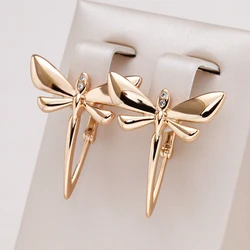 Kinel Fashion Glossy Long Drop Earrings for Women 585 Rose Gold Simple Dragonfly English Earrings Bride Wedding Daily Jewelry