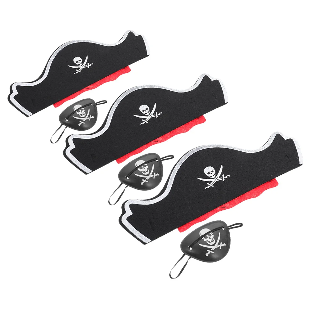 تتضمن مجموعة أغطية الرأس القراصنة رقع عين اللباد قبعة طباعة الجمجمة لموضوع حفلة لعب الأدوار قبعة زي الأطفال هدية #3