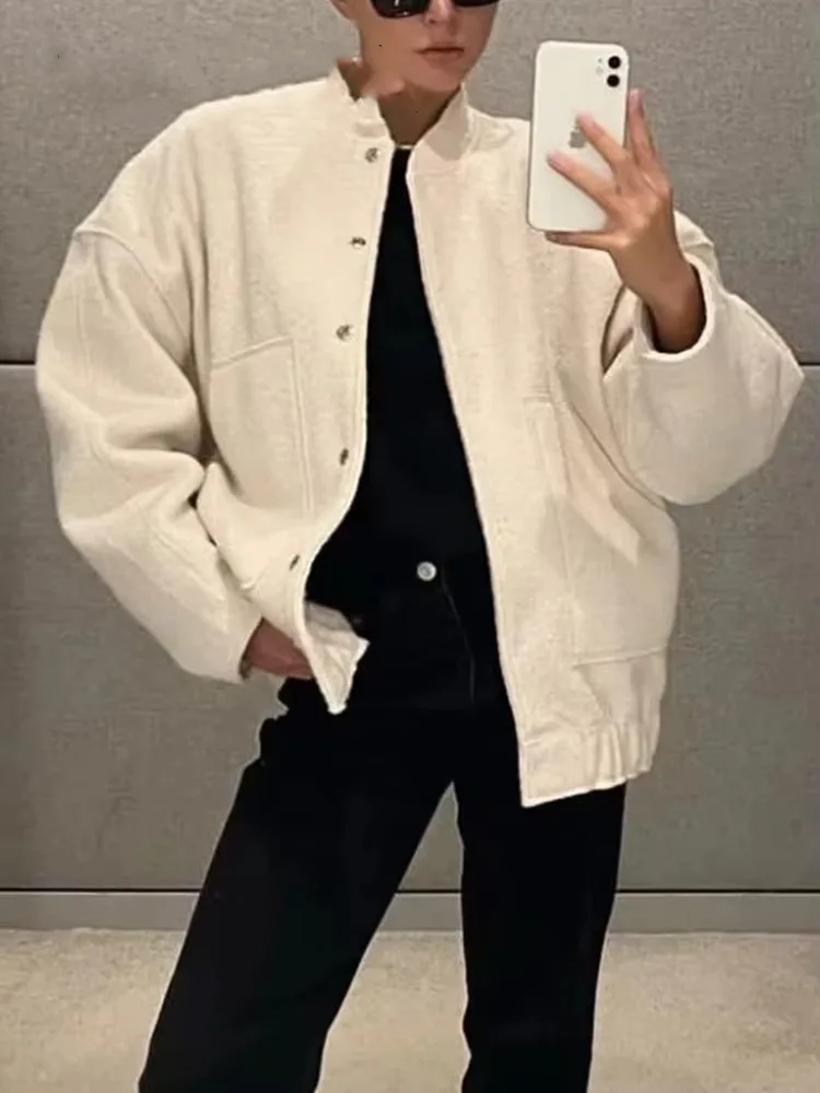 HH Women's Casual Loose Jacket Coat With Pockets Vintage Solid Single Breasted Long Sleeve Bomber Jacket Spring Chic Outwear
