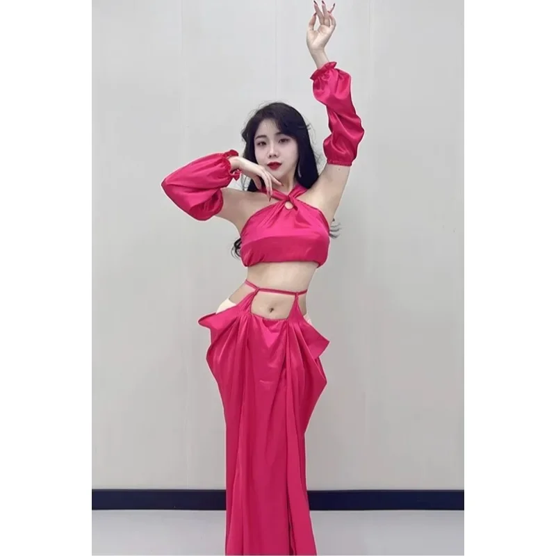 customized belly dance costumes performance clothing exotic high-end sexy training suit set for women top skirt lantern sleeves