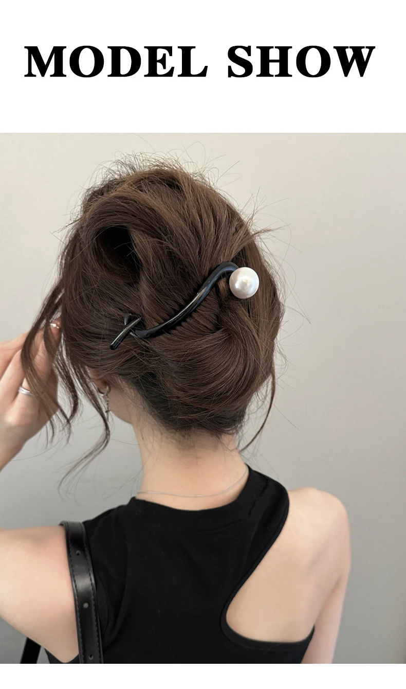 Neue Twist Haarspange Kunststoff Acryl Perle Imitation Perle Haarnadel Twisted Design Frauen Haarschmuck – Detail 3