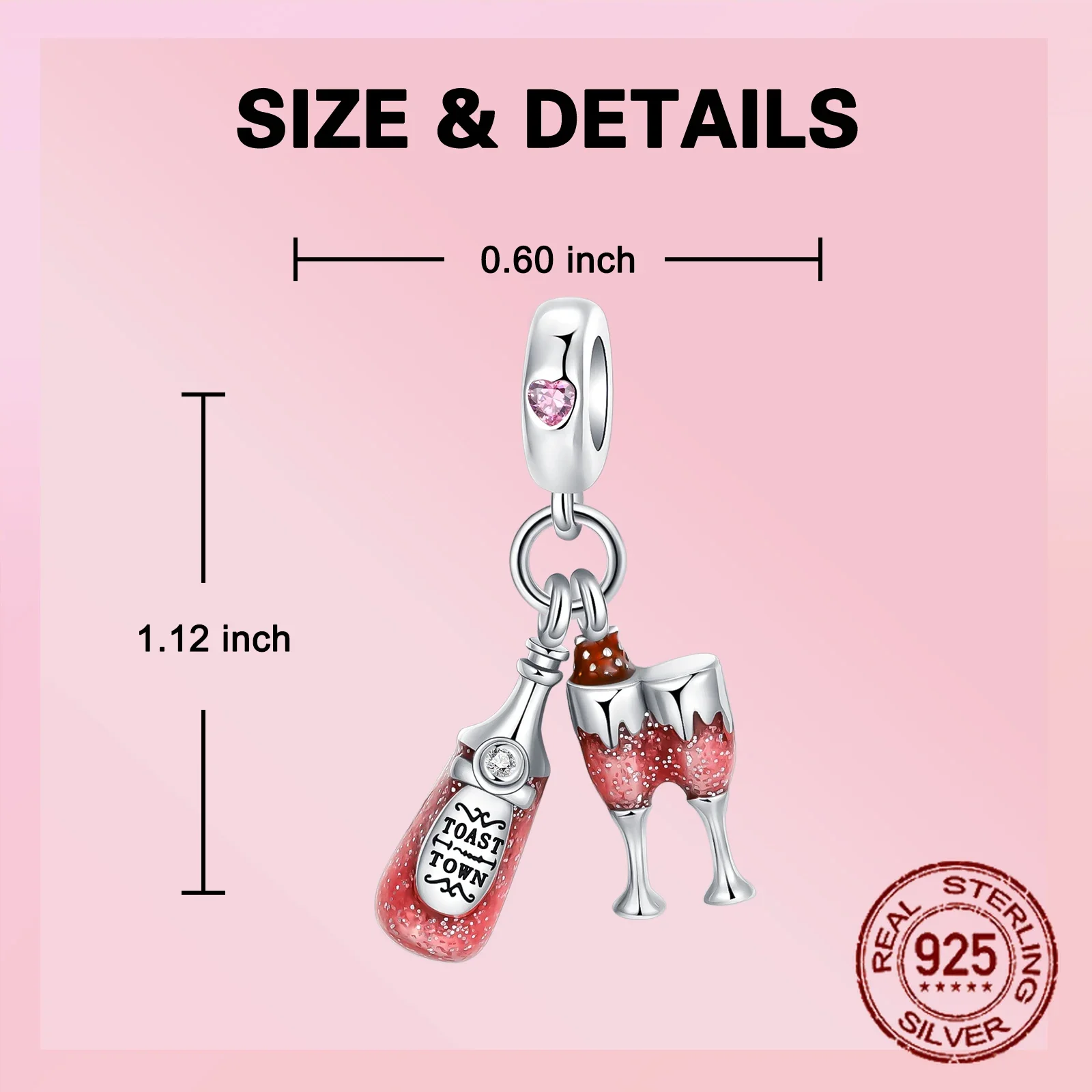 Colgante de plata de ley 925 para pulsera Pandora, abalorio para botella de vino tinto, donas, taza de bebida, compatible con pulseras originales,