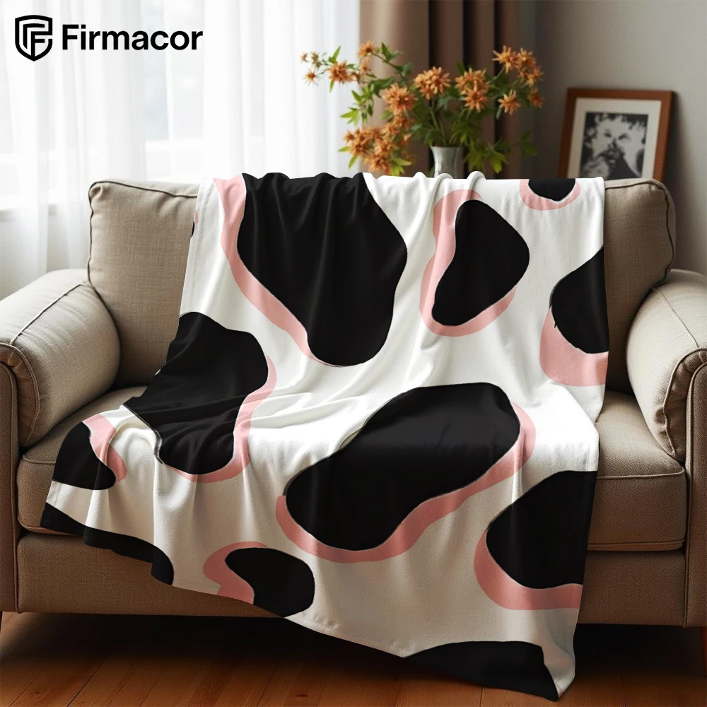 Pink Outline Cow Spots Soft Flannel Blanket Breathable Warm Throw for Office Car Sofa Kids Room Birthday Xmas Gift