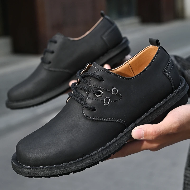 Mens Casual Shoes lace up Genuine Leather Business Office Oxfords Shoes outdoor fashion Antiskid Wear-Resistant Sneakers Shoes