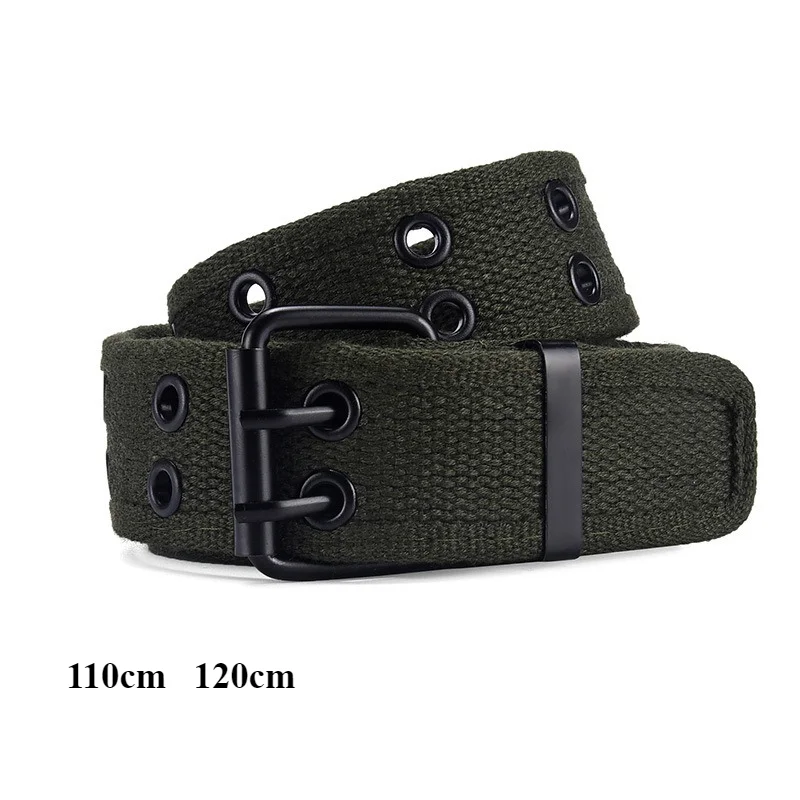 Minimalist Unisex Double-Buckle Canvas Belt Practical Double-Vent Pin Buckle Belts Sturdy and Durable Jeans Belt for Students