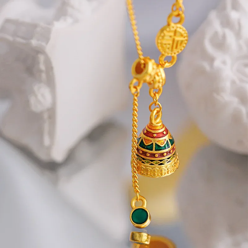 

Women's Necklace 9999 24K Real Gold Ancient French Chaoyuanfu Wishing Set Chain New Chinese Design Enamel Color Craft