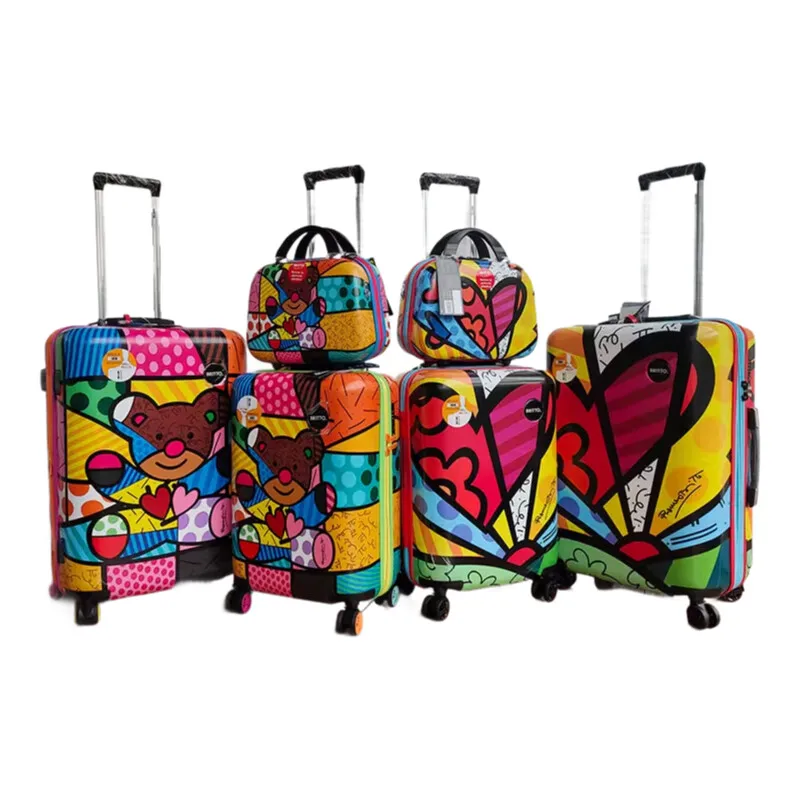 Women's Lightweight Luggage with Heart Pattern - Silent Spinner Wheels, TSA Lock & Makeup Box, Stylish Trolley Case for Travel