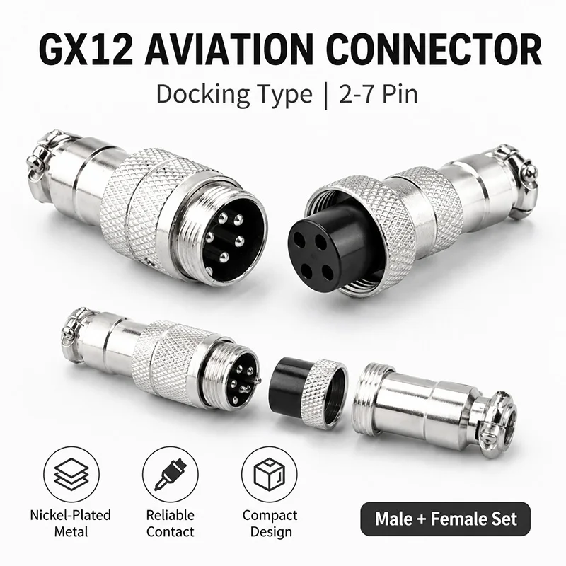 GX12 2 3 4 5 6 7 Pin Male Female Aviation Connector Set Waterproof Threaded Panel Mount Plug Socket for Cable Wire Harness DIY