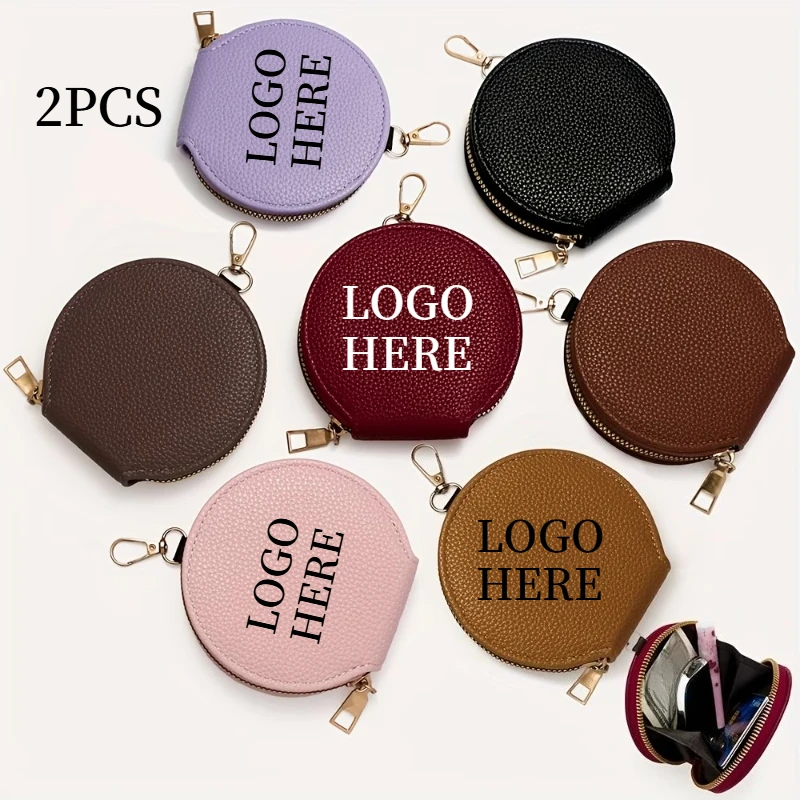 Custom Print Logo Women's Zipper Wallet Portable Round Mini Card Bag Female Coin Pocket Key Bag Credit Card Holder Women Purses