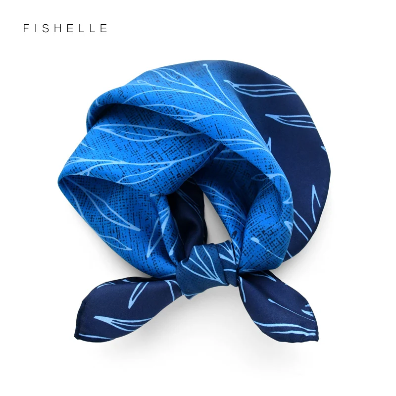 

Gradient blue100% natural silk scarves women real silk twill small square 50cm neck scarf thin hijab woman ladies spring autumn