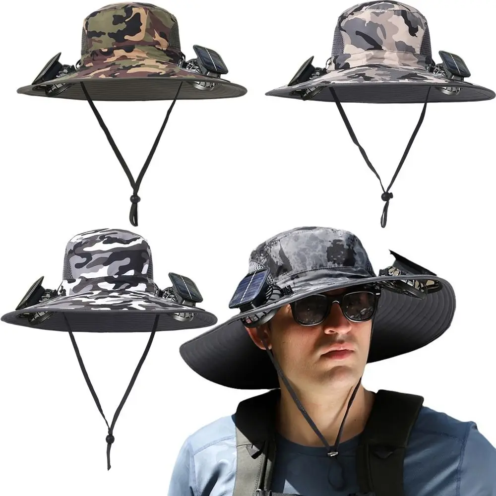 

2 Solar Fan Sun Hat with Solar Fan Breathable Waterproof Sun Bucket Hat Solar Powered Sun Protection Dual Mode Fan Cap Farmer