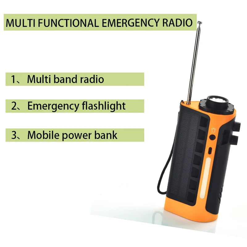 

Emergency radio hand cranked charging solar charging USB charging flashlight reading light SOS alarm emergency phone charger