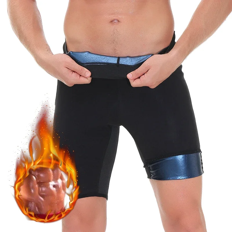 Men Sauna Sweat Shorts Hot Thermo Mid-Thigh Pants Polymer Fitness Body Shaper Breathable Mesh Crotch Workout Fat Burn Shapewear