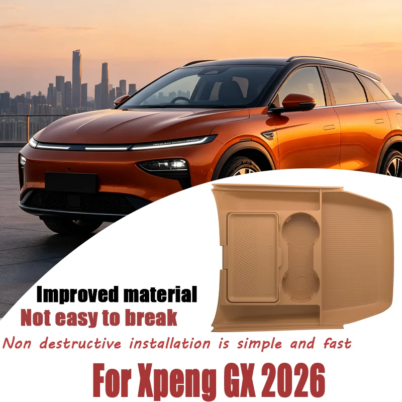 For Xpeng GX 2026 Center Console Lower Storage Box, Drop-in TPE Organizer Tray with Sunglasses Holder, Anti-Slip Mat