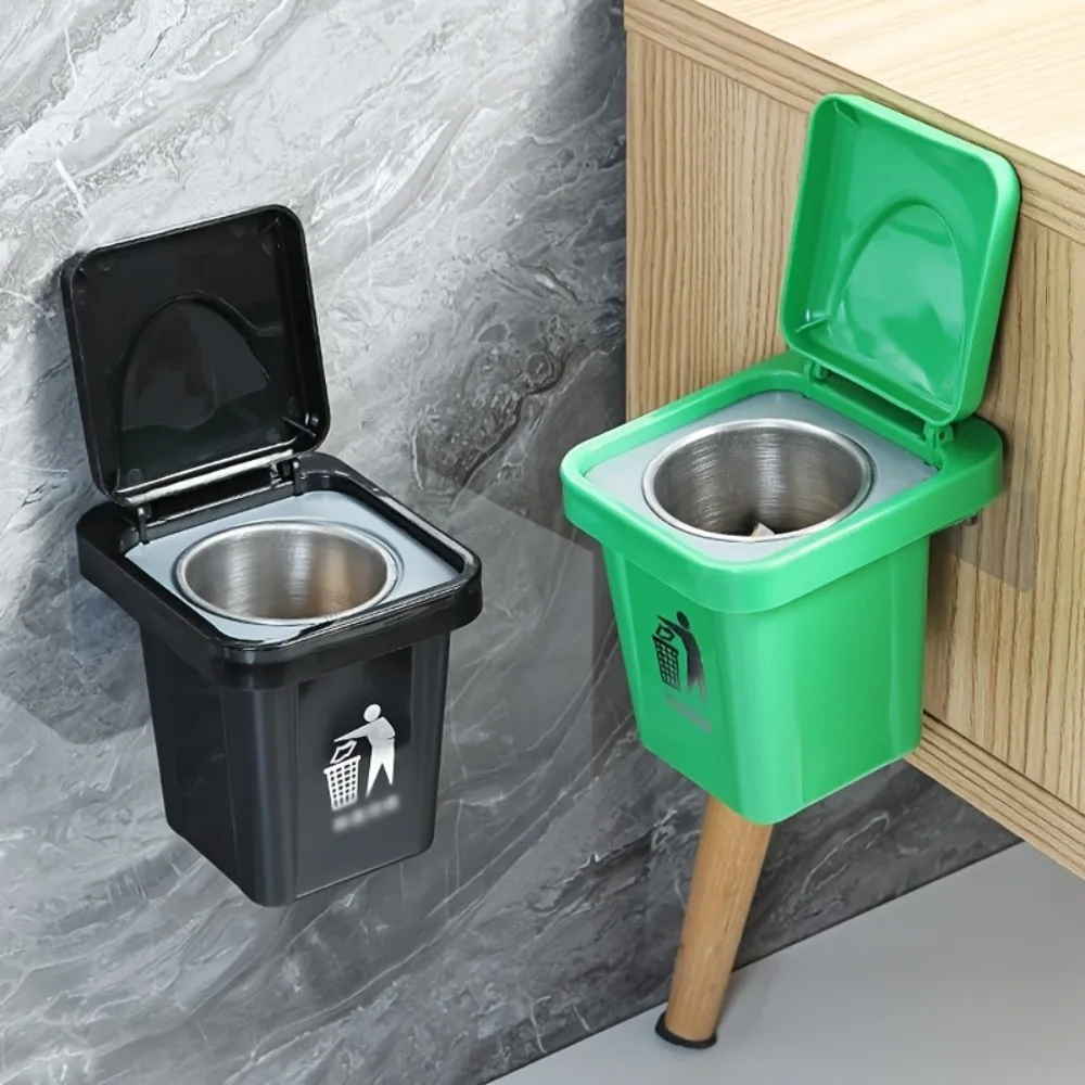 Wall-Mounted Ashtray, Lid Anti-Flying, Mini Trash Can, No Drill, Home&Car