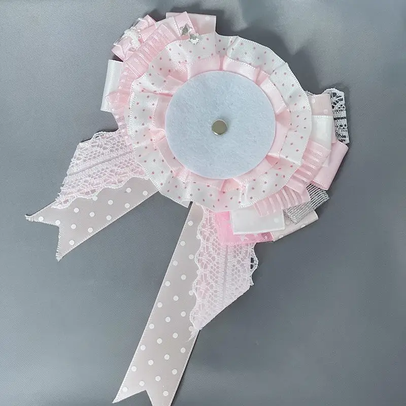 Pink Ribbon Badge Holder. Cute Japanese Style Anime Quadratic Element Accessories. Fill Ita Bag Decoration