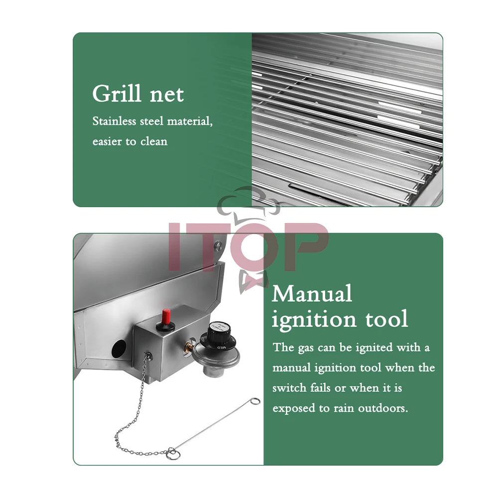 ITOP Kompor BBQ Luar Ruangan Panggangan Gas dengan Tutup Halaman Belakang Panggangan Pesta BBQ Pemanas LPG 2800 Pa 14000 BTU/H 4KW 350 ℃
