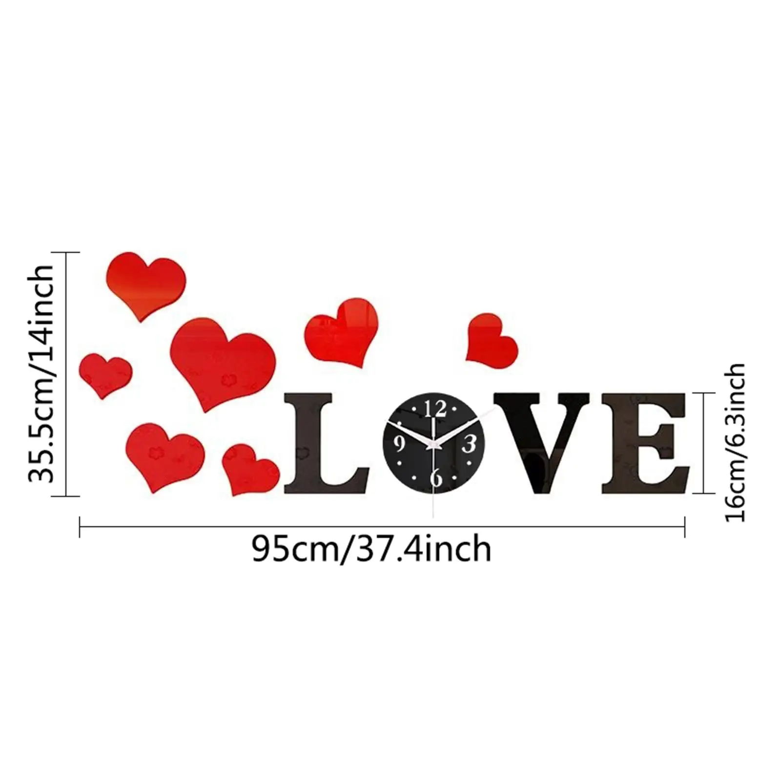 Love Heart Wall Clock Sticker Home Decor Modern Art Ornament Decorative Stylish DIY Wall Clock Decal for Classroom Bedroom
