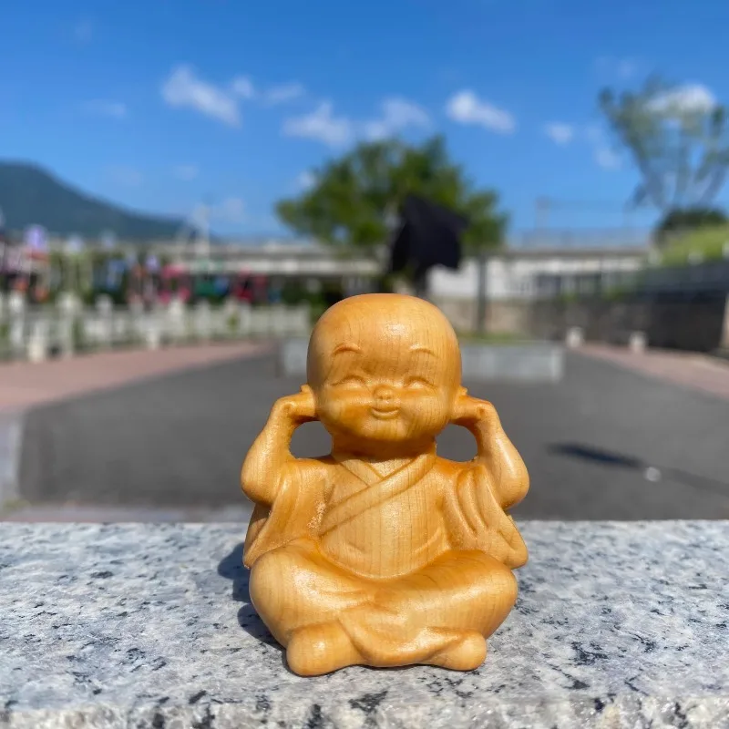 Zen-Inspired Little Monk Statue Set, Wood Carved See Hear Speak No Evil Amiable Figures, Home Office Desk Decor Crafts Gift