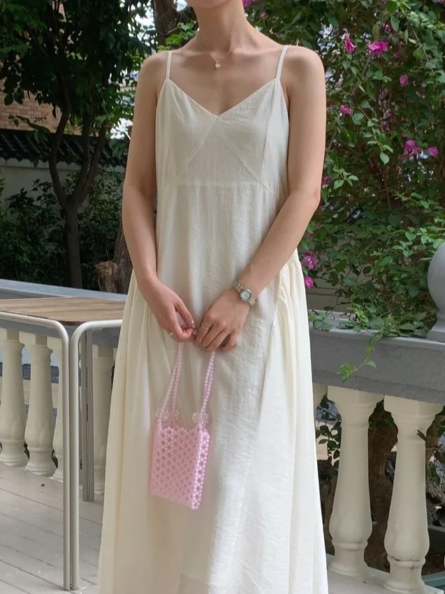 Island Vaion Sle Version coréenne v-ne Strapl Dr femmes été nouveau lâche Svel Dr trajet Sle coupe régulière