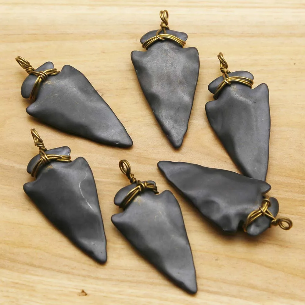 Natural Black Gallstone Hematite Arrow Shaped Hand Woven Necklace Pendant Fashion Charm Jewelry Accessories Gift Wholesale 10Pcs