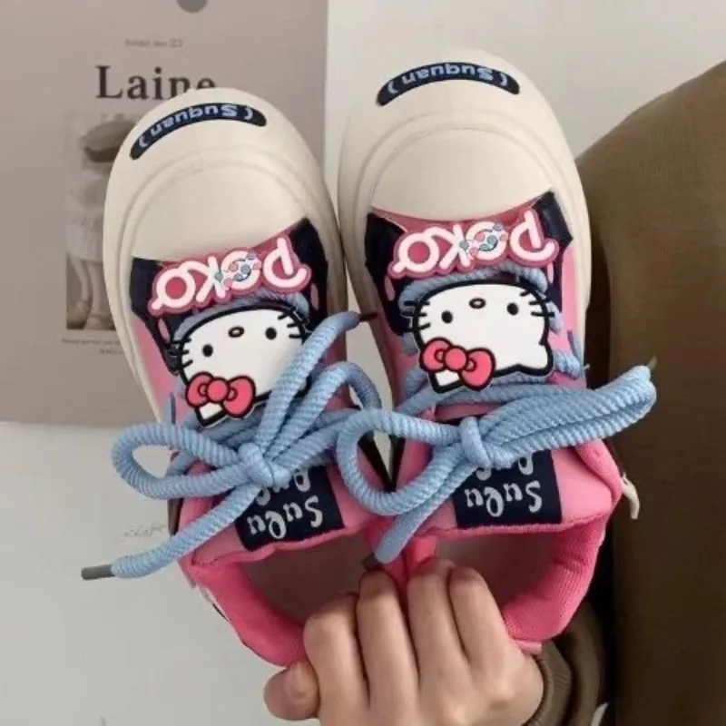 Sanrio Kawaii Girls Shoes Hello Kitty Cute Pink Platform Shoes Female Student Versatile Sneakers Casual Lolita Shoes 2024 New