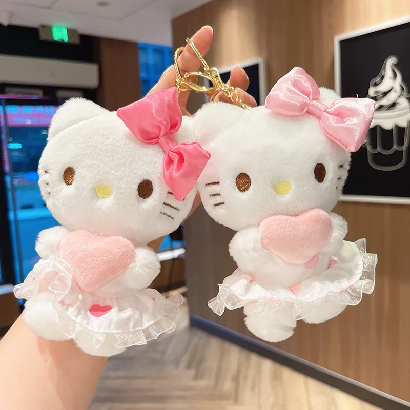 Lindo Sanrio Hello Kitty llavero de juguete de peluche pareja mochila colgante llavero de coche mejor amiga niña cumpleaños regalos de navidad