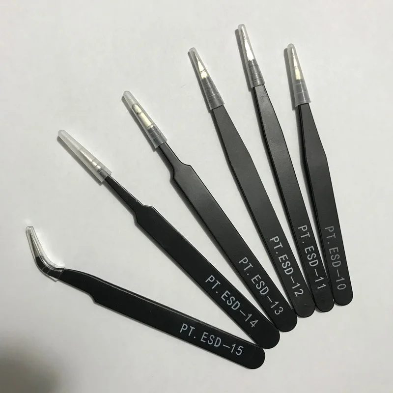 Juego de pinzas de acero inoxidable antiestáticas esd, kit de herramientas de reparación de mantenimiento, fabricación de modelos antiestáticos, juego de herramientas de mano, 6 piezas