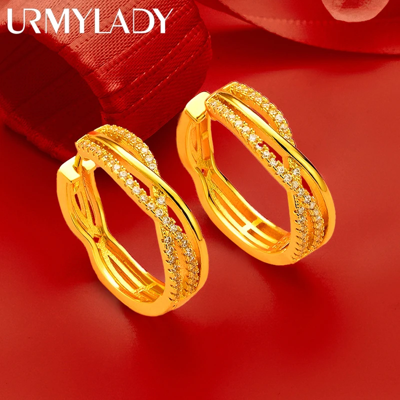 

URMYLADY 925 Sterling Silver 18K Gold Elegant Zircon Clip Earrings For Women Luxury Wedding Engagements Fashion Charm Jewelry