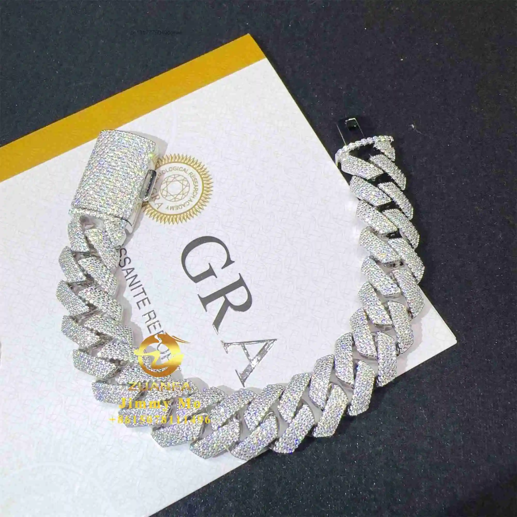 

Popular Style 15mm 4 Rows 925 Solid Silver Iced Out Hip Hop Jewelry VVS1 Moissanite Diamond Cuban Link Chain Bracelet Men