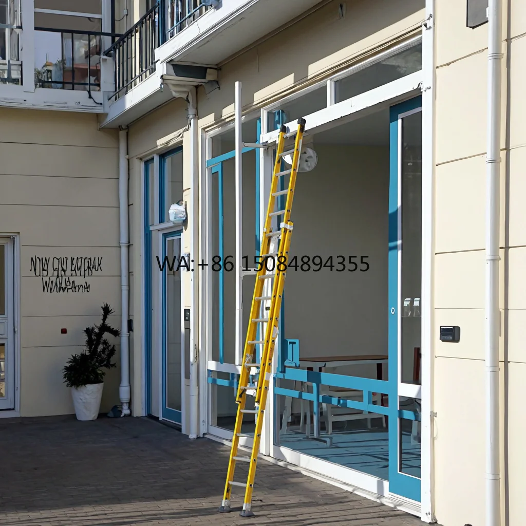 Industrial Steel Fiberglass Extension FRP Ladder 24ft to 40ft Straight EN131 Certified for Outdoor & Warehouse Use for Tools