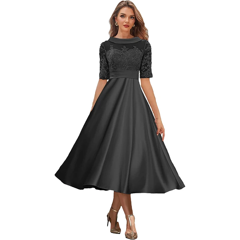 신부 어머니 드레스 쉬폰 레이스 아플리케 반소매 티 길이 정장 우아한 웨딩 파티 게스트 2023 신상 맞춤 제작