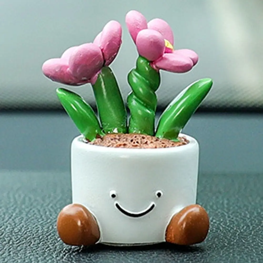 Flower Pot Car Ornaments Cartoon Gardenia Flower Car Dashboard Figure Bell Orchid Love Potted Plants Flower Pot Car Decoration