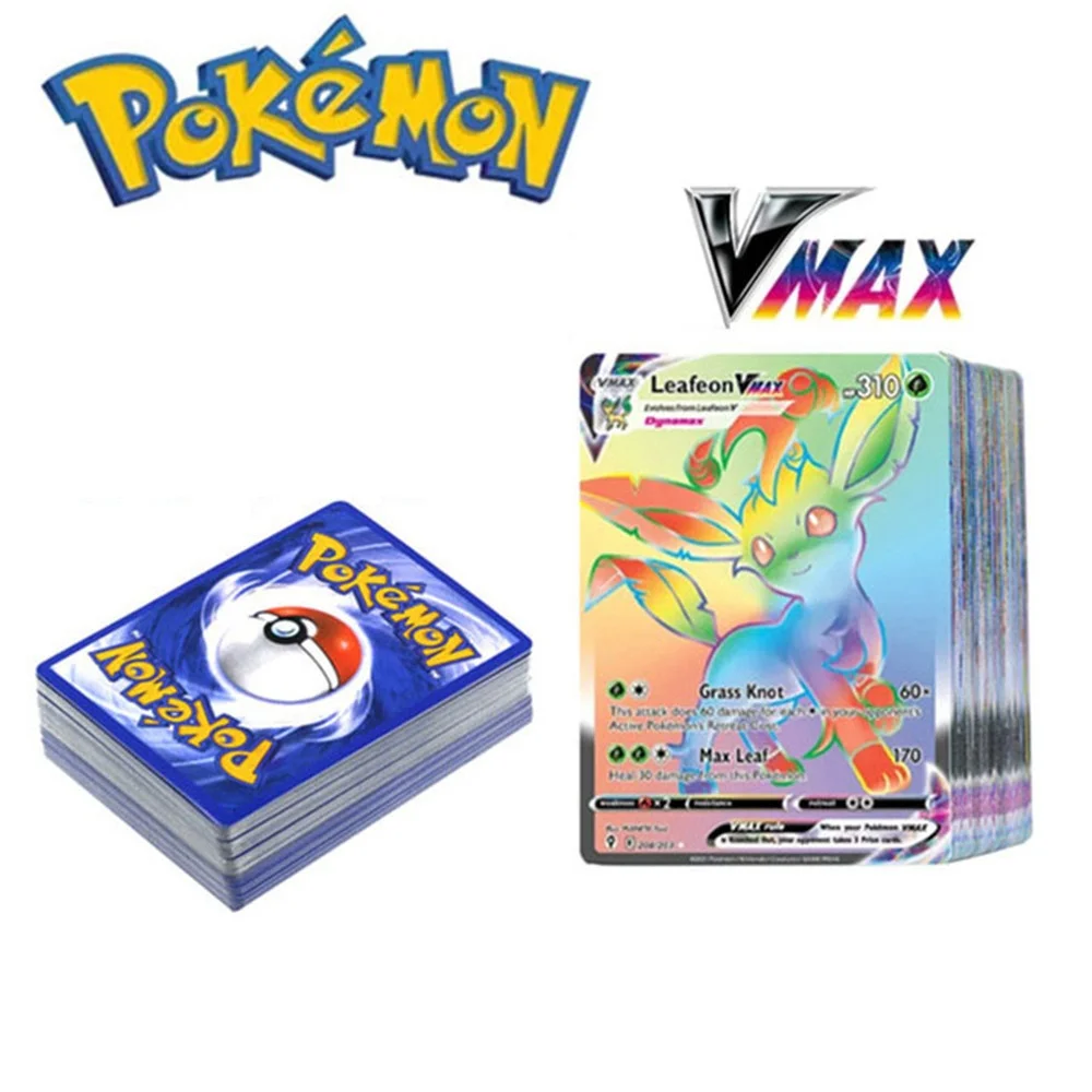 Brilhante Pokemon Battle Game Cards, EX Vmax MEGA, Tag Team GX, Best Selling, Francês, Versão Inglês, Toy Card for Boy, Presente de Natal, 60-100Pcs