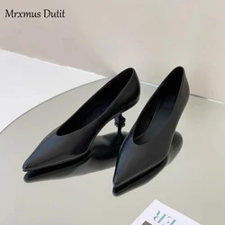 Mrxmus Dutit 2024 New Women England Style Office Lady Fashion Elegant Sheep Slip-On Shoes High Heels Shoes Pointed Toe Shoes