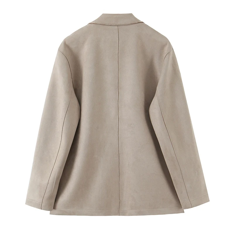 2025 Women Autumn Blazers Coats Casual Solid Loose Jacket Female Elegant Street Long Sleeve Suede Blazer Outerwear Clothing