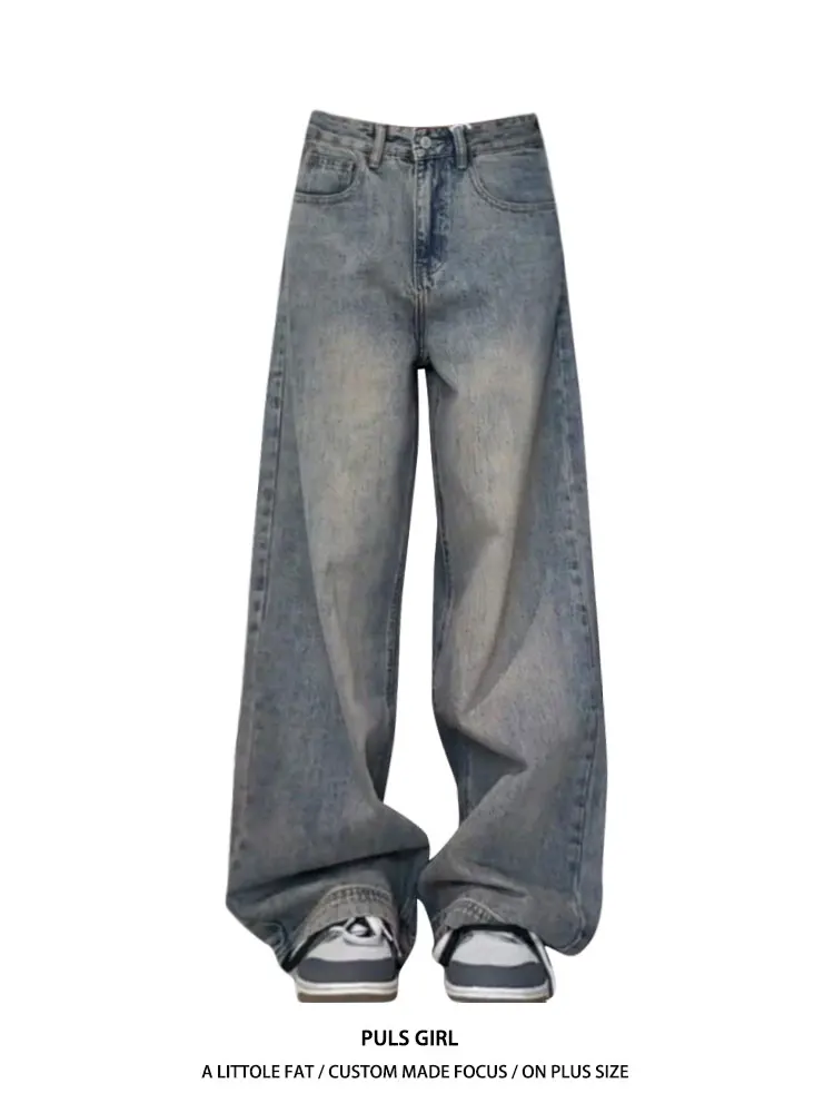

High Waist Wide Leg Denim Jeans Women's Autumn Winter New American High Street Drape Loose Straight Long Pants