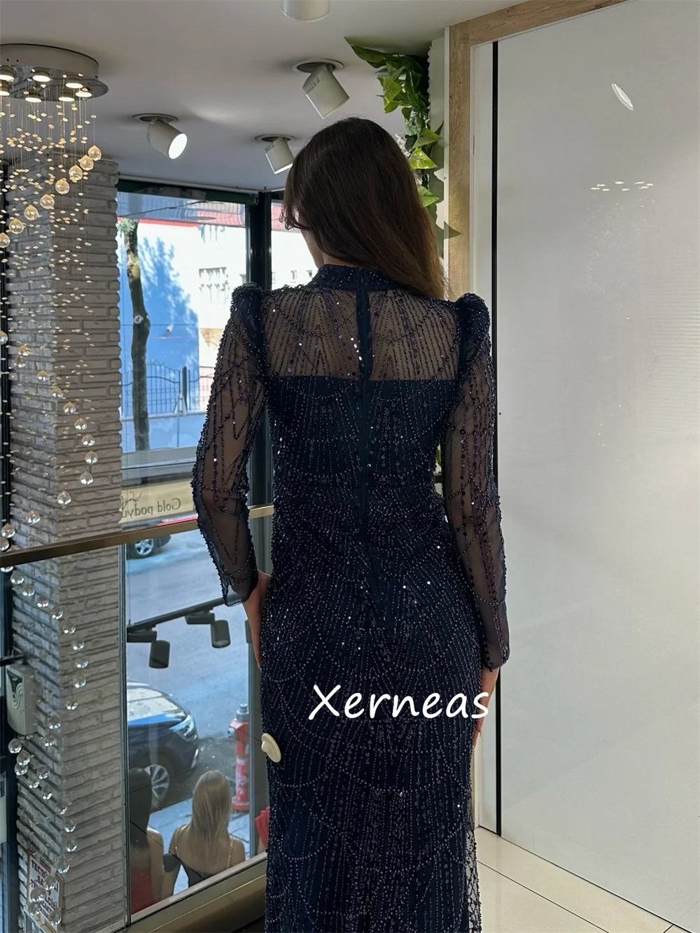 Customized Classic Pattern Sequined Pleat Mermaid High Collar Long Dresses Bespoke Occasion Sparkle Formal
