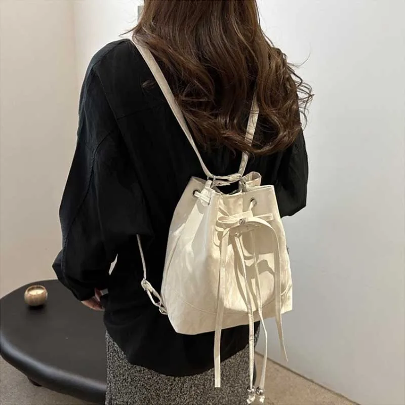 

Trend Women's Crossbody Bucket Bag String Design High Quality S Size Versatile Autumn Fashion Korean Leisure Handbag Backpacks