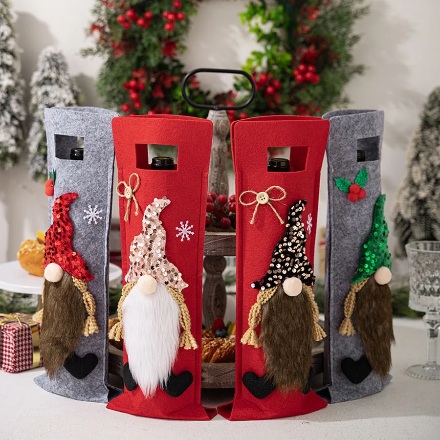 Christmas Decoration, Rudolph Wine Bottle Cover, Gnome Wine Bottle Sleeve, Holiday Party Bottle Decor
